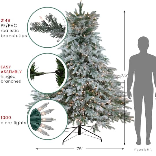 Northlight 7.5ft. Pre-Lit Real Touch Full Flocked Jasper Balsam Fir Artificial Christmas Tree, Clear Lights
